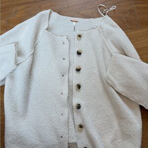 Free People Cream Button-Up Cardigan